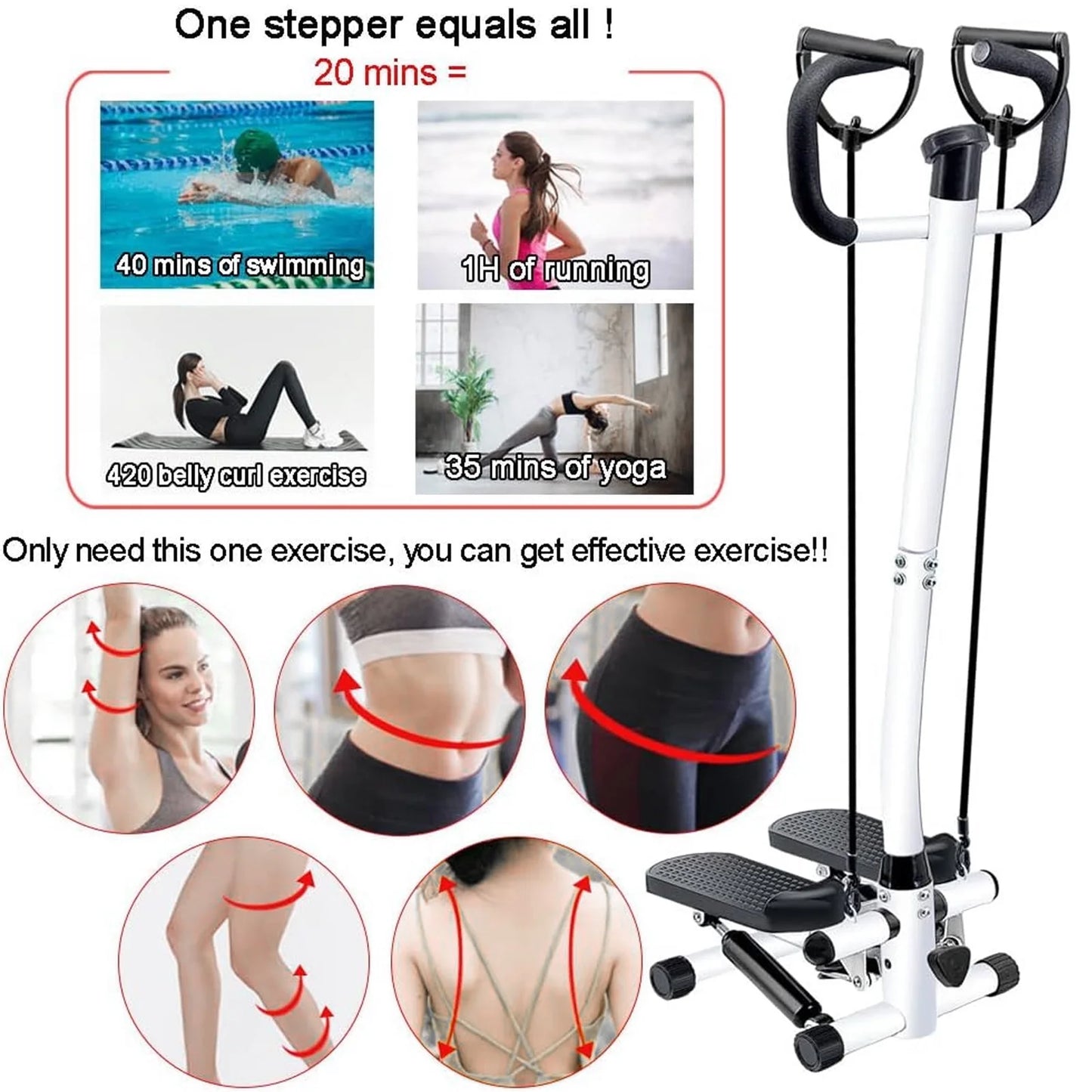 Mini Stair Stepper with Resistance Bands & Handlebar – Full Body Exercise Machine