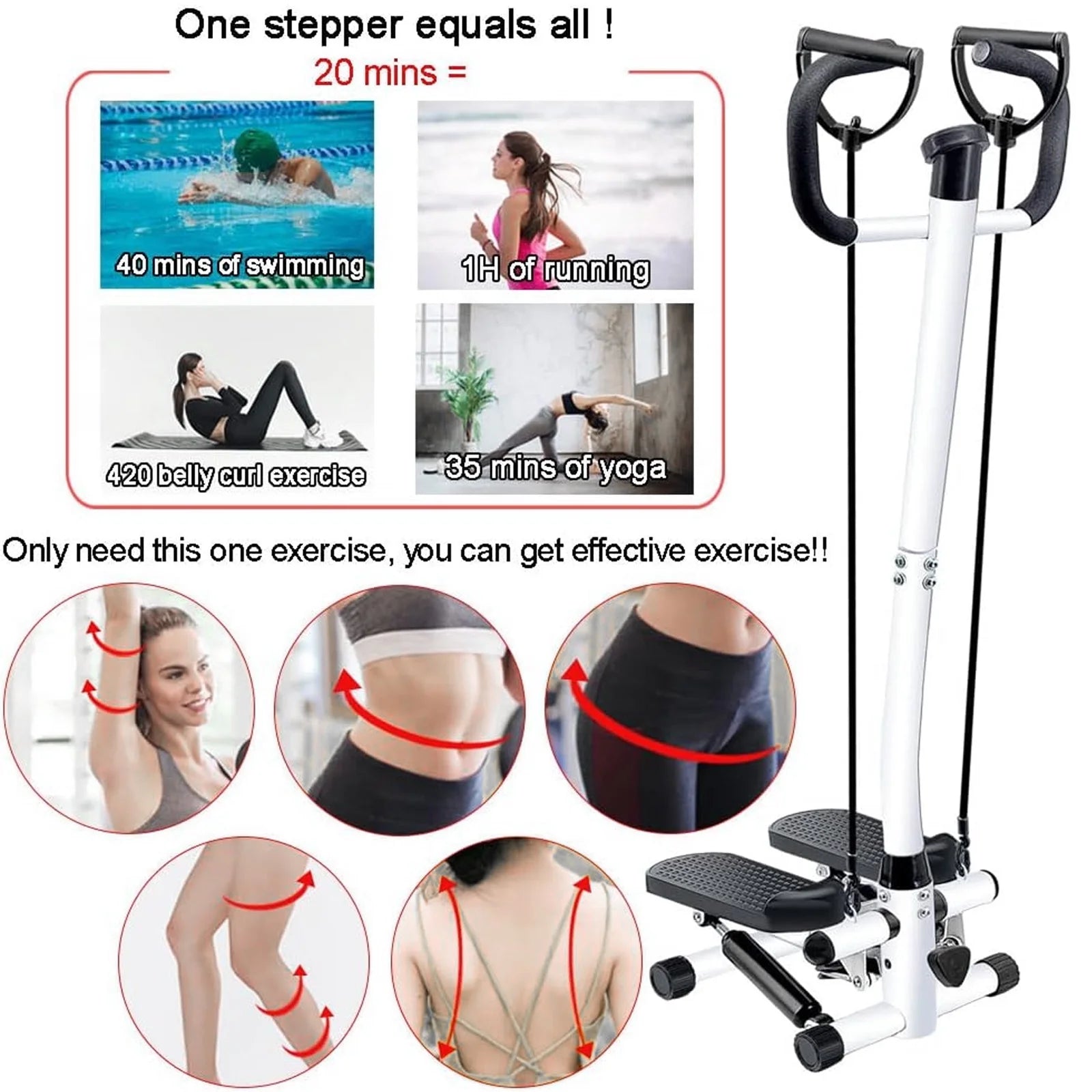 Mini Stair Stepper with Resistance Bands & Handlebar – Full Body Exercise Machine
