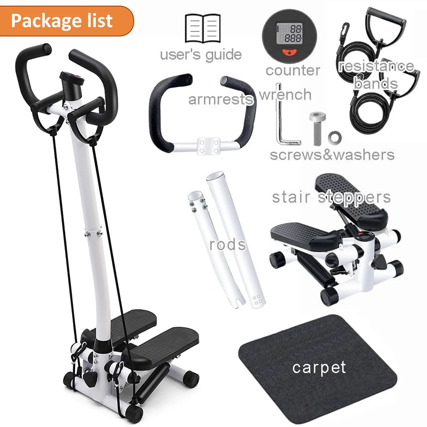 Mini Stair Stepper with Resistance Bands & Handlebar – Full Body Exercise Machine